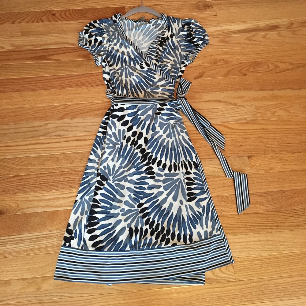 Bcbgmaxazria Blue Abstract Floral Wrap Dress